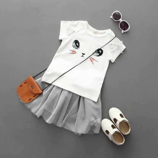 New Girls Kids Cute Child Cat Short Sleeve T-Shirt Butterfly